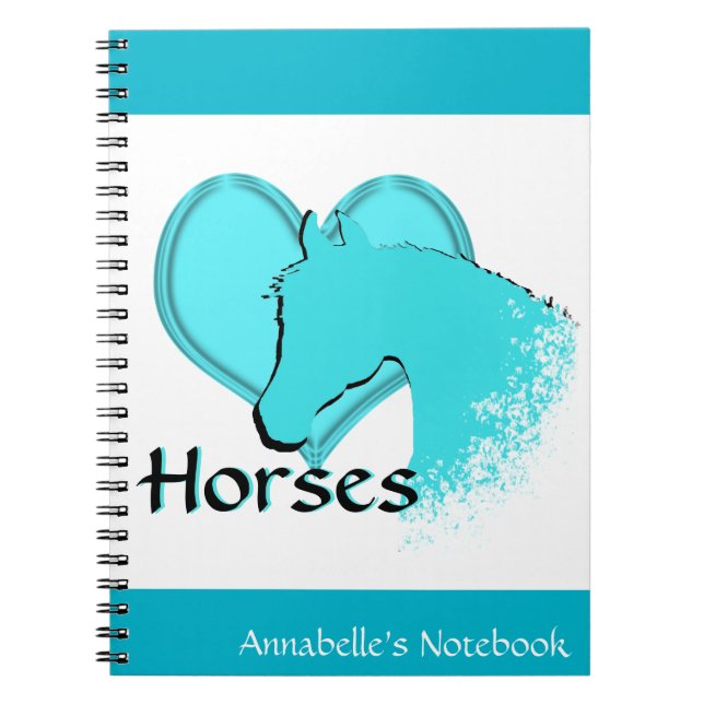 Heart Horses III (aqua) Notebook (Front)