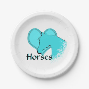 Heart Horses III (aqua) Paper Plate
