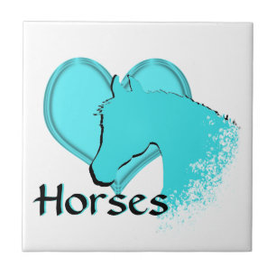 Heart Horses III (aqua) Tile