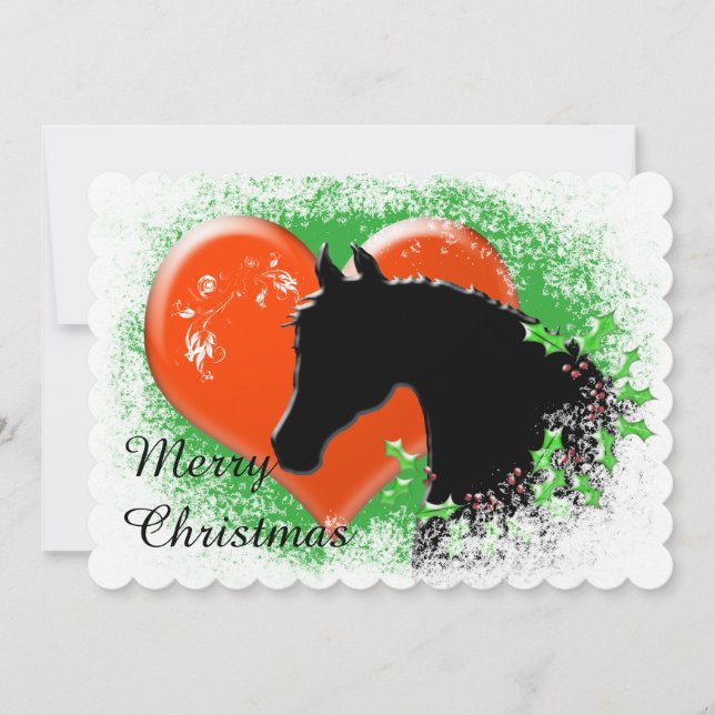 Heart Horses III Holiday (Black Horse/Red Heart) Card (Front)