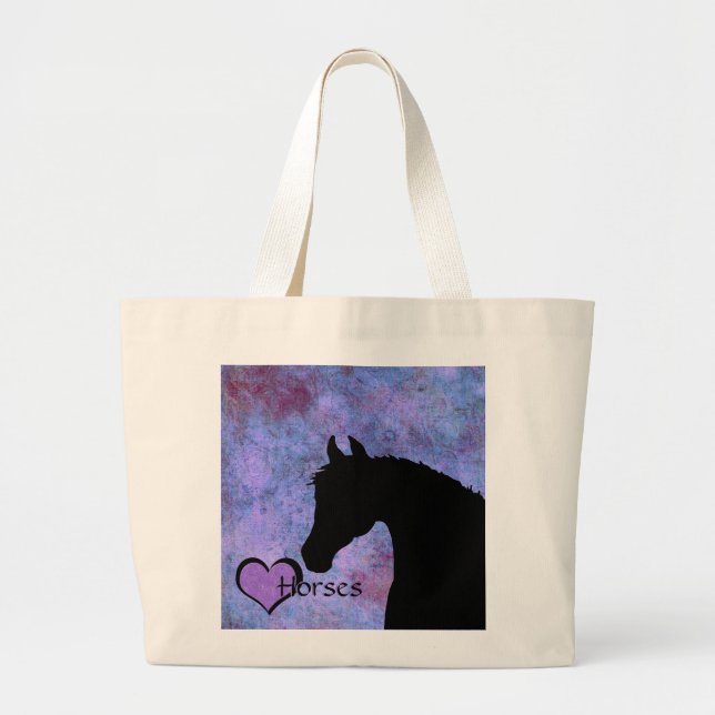 Heart Horses III (purple/blue) Large Tote Bag (Front)