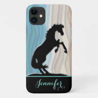 Heart Horses V (blue beige waves)