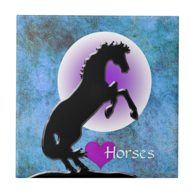 Heart Horses V (blue/green) Ceramic Tile (Front)
