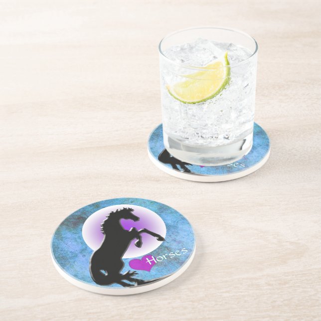 Heart Horses V (blue/green) Coaster (Side)