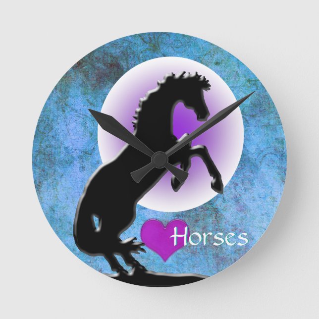 Heart Horses V (blue/green) Round Clock (Front)