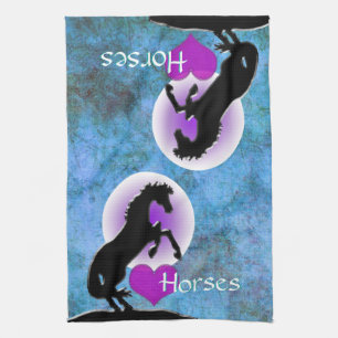 Heart Horses V (blue/green) Tea Towel