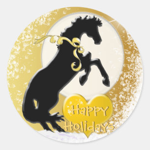 Heart Horses V Holiday (Golden Stars) Classic Round Sticker