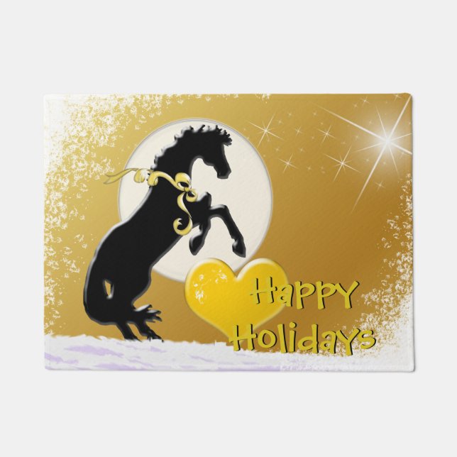 Heart Horses V Holiday (Golden Stars) Doormat (Front)