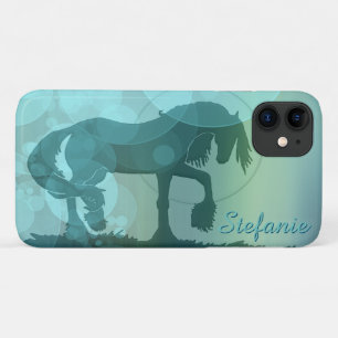 Heart Horses VI (teal bubbles) iPhone 11 Case