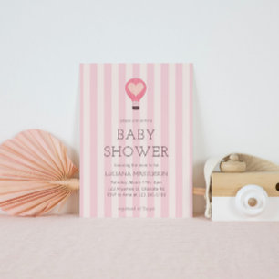 Heart Hot Air Balloon Pastel Pink Baby Shower Invitation