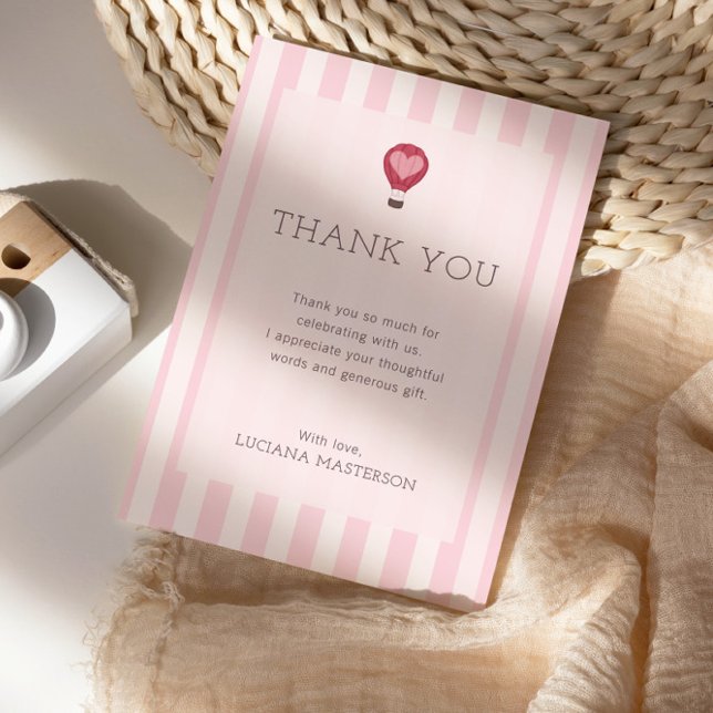 Heart Hot Air Balloon Pastel Pink Baby Shower  Thank You Card (Creator Uploaded)