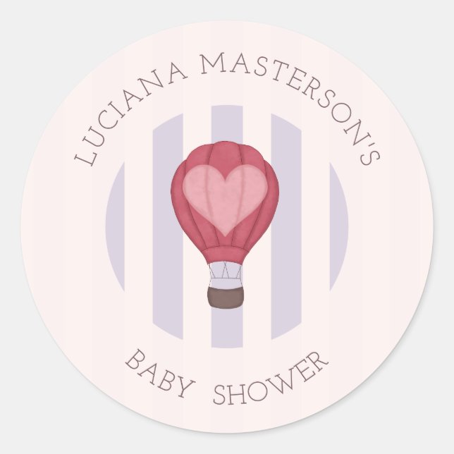 Heart Hot Air Balloon Pastel Purple Baby Shower  Classic Round Sticker (Front)
