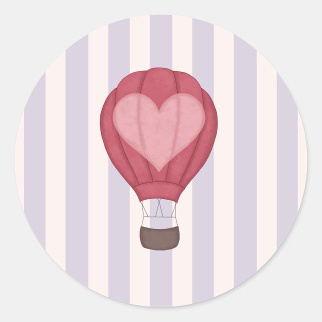 Heart Hot Air Balloon Pastel Purple Baby Shower  Classic Round Sticker (Front)