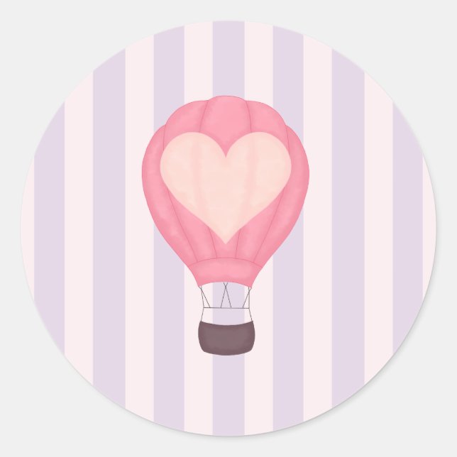 Heart Hot Air Balloon Pastel Purple Baby Shower  Classic Round Sticker (Front)