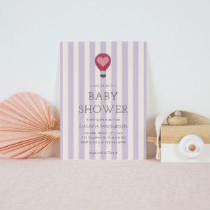 Heart Hot Air Balloon Pastel Purple Baby Shower  Invitation