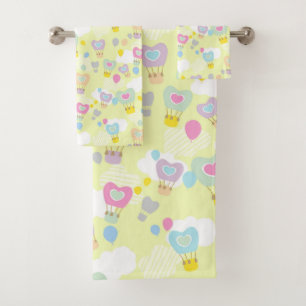 Heart Hot Air Balloons Green Bath Towel Set