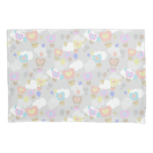 Heart Hot Air Balloons Grey  Pillowcase