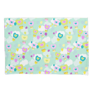 Heart Hot Air Balloons Teal Pillowcase
