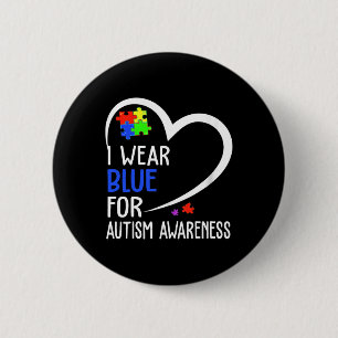 Heart I Wear Blue For Autism Awareness Mum Dad 6 Cm Round Badge