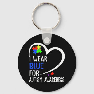 Heart I Wear Blue For Autism Awareness Mum Dad Key Ring