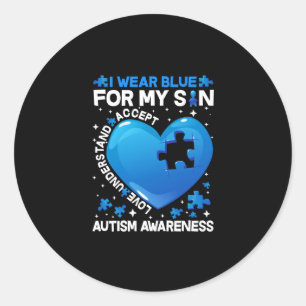 Heart I Wear Blue For My Son Autism Awareness Classic Round Sticker