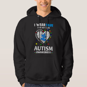 Heart I Wear Blue For My Son Autism Awareness Mont Hoodie