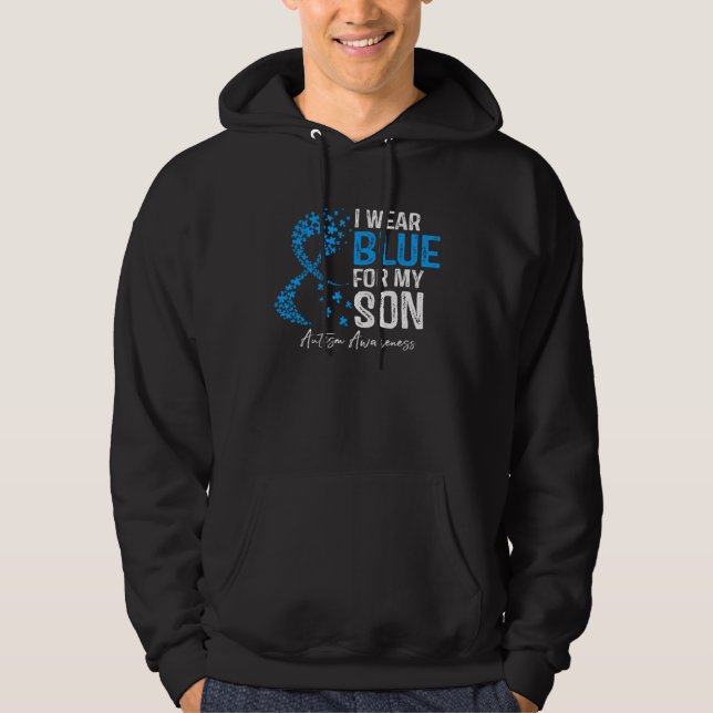 Heart I Wear Blue For My Son Autism Awareness Mont Hoodie (Front)