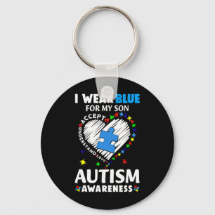 Heart I Wear Blue For My Son Autism Awareness Mont Key Ring