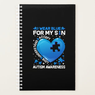Heart I Wear Blue For My Son Autism Awareness Planner