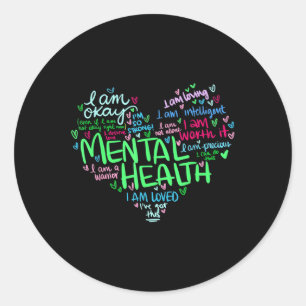 Heart I Wear Green For Mental Health Awareness Mon Classic Round Sticker