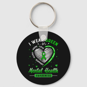 Heart I Wear Green For Mental Health Awareness Mon Key Ring