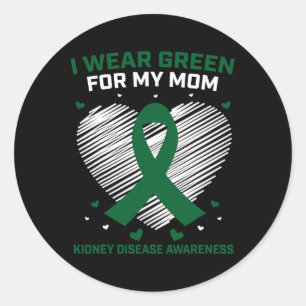 Heart I Wear Green For My Mum Kidney Disease Aware Classic Round Sticker