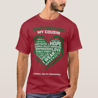 Heart I Wear Green Support Cousin Cerebral Palsy T-Shirt