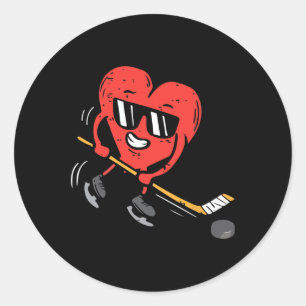 Heart Ice Hockey Player Valentines Day Cute Sports Classic Round Sticker