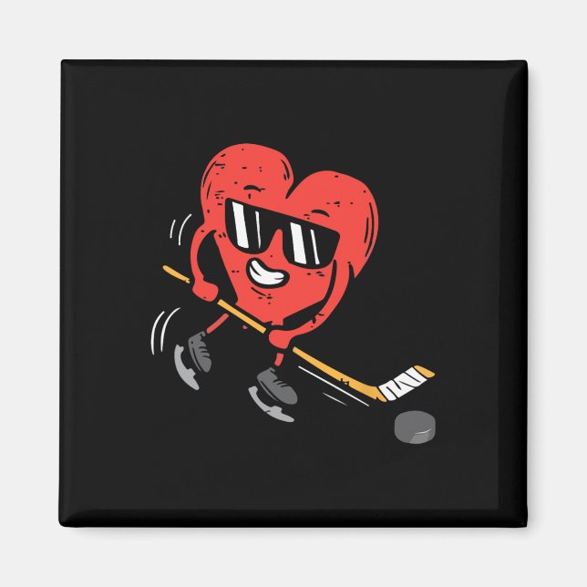 Heart Ice Hockey Player Valentines Day Cute Sports Magnet (Front)