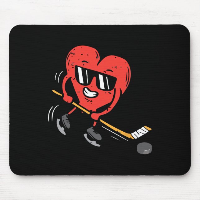 Heart Ice Hockey Player Valentines Day Cute Sports Mouse Pad (Front)
