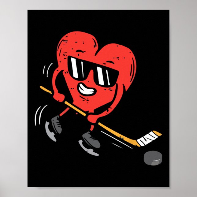 Heart Ice Hockey Player Valentines Day Cute Sports Poster (Front)