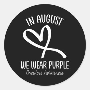 Heart In August We Wear Purple Overdose Awareness Classic Round Sticker