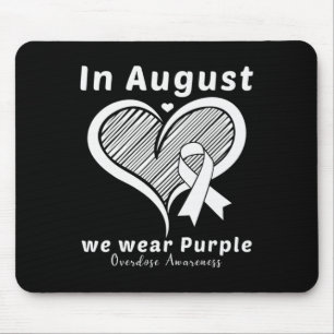 Heart In August We Wear Purple Overdose Awareness Mouse Pad