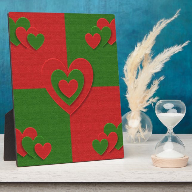 Heart in Christmas Colours Red Green Felting Look Plaque (Side)