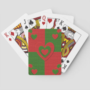 Heart in Christmas Colours Red Green Felting Look Playing Cards