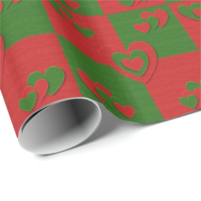 Heart in Christmas Colours Red Green Felting Look Wrapping Paper (Roll Corner)