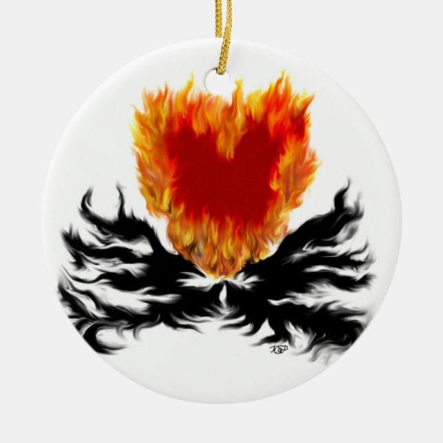 Heart in Flames Ceramic Tree Decoration (Front)