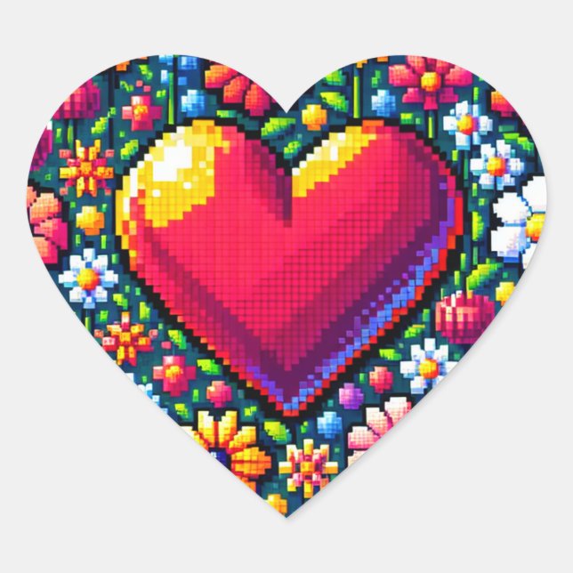 Heart in Flowers Pixel Art  Sticker (Front)