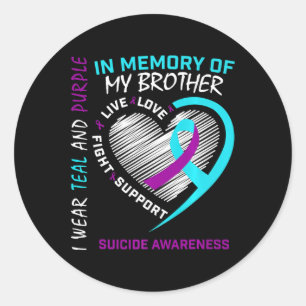 Heart In Memory Of My Brother Suicide Awareness Pr Classic Round Sticker