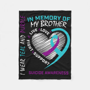 Heart In Memory Of My Brother Suicide Awareness Pr Fleece Blanket