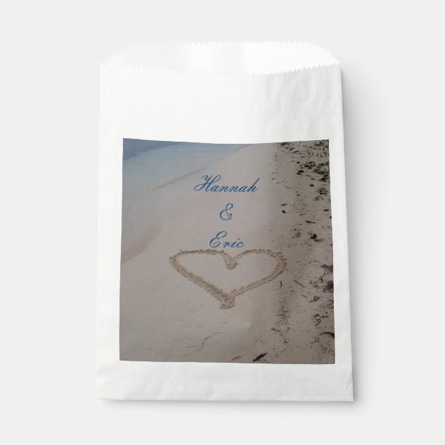 Heart in Sand Beach Wedding Favour Bag (Front)