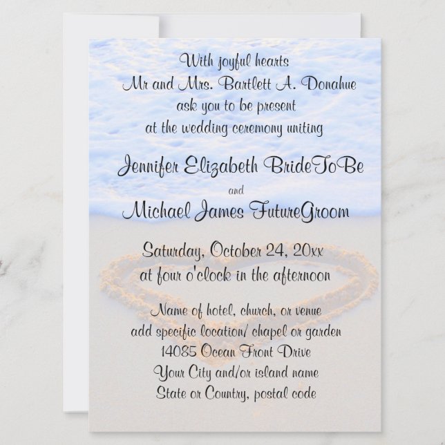 Heart in  Sand Beach Wedding Invitation (Front)