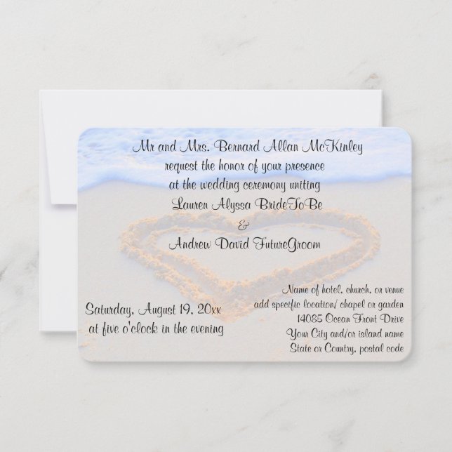 Heart in Sand Beach Wedding Reception Invitation (Front)