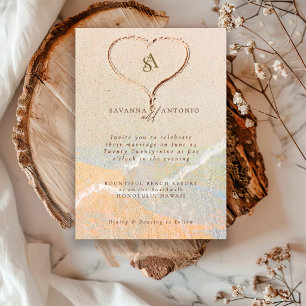 Heart in Sand Boho Chic Beach Destination Wedding Invitation
